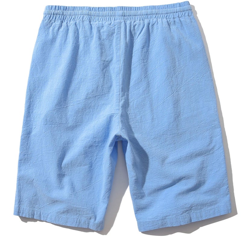 SIR7 Men's Linen Casual Classic Fit 11 Inch Inseam Elastic Waist Shorts with Drawstring Blue Large - Image 2